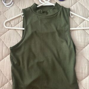 Olive Green and Cream White Sleeveless Ribbed Tops